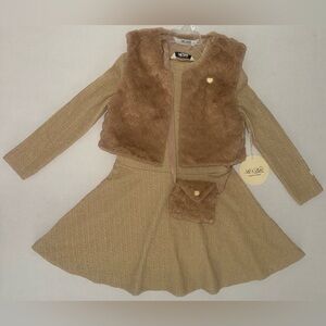 GIRLS SWEATER DRESS AND VEST SET WITH PURSE